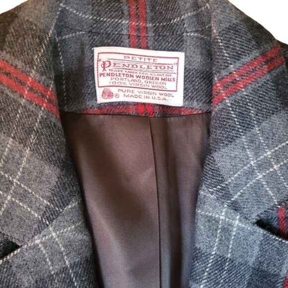 Vintage Plaid Pendleton Blazer Women's Size 6 Preppy 90s Clueless Petite Gray - Picture 4 of 5